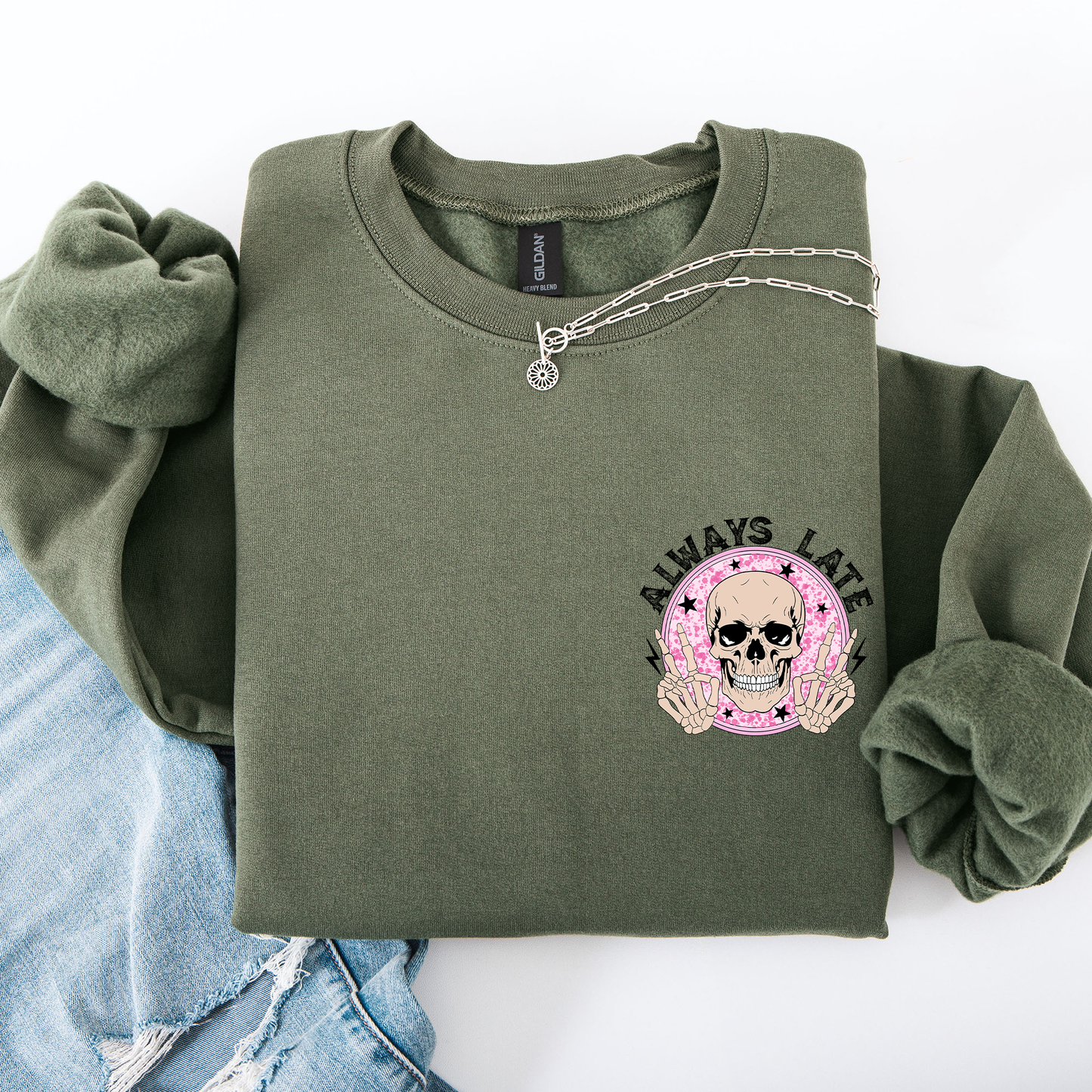 Always Late, Skeleton, Mood, Vibe, Pocket Sweatshirt