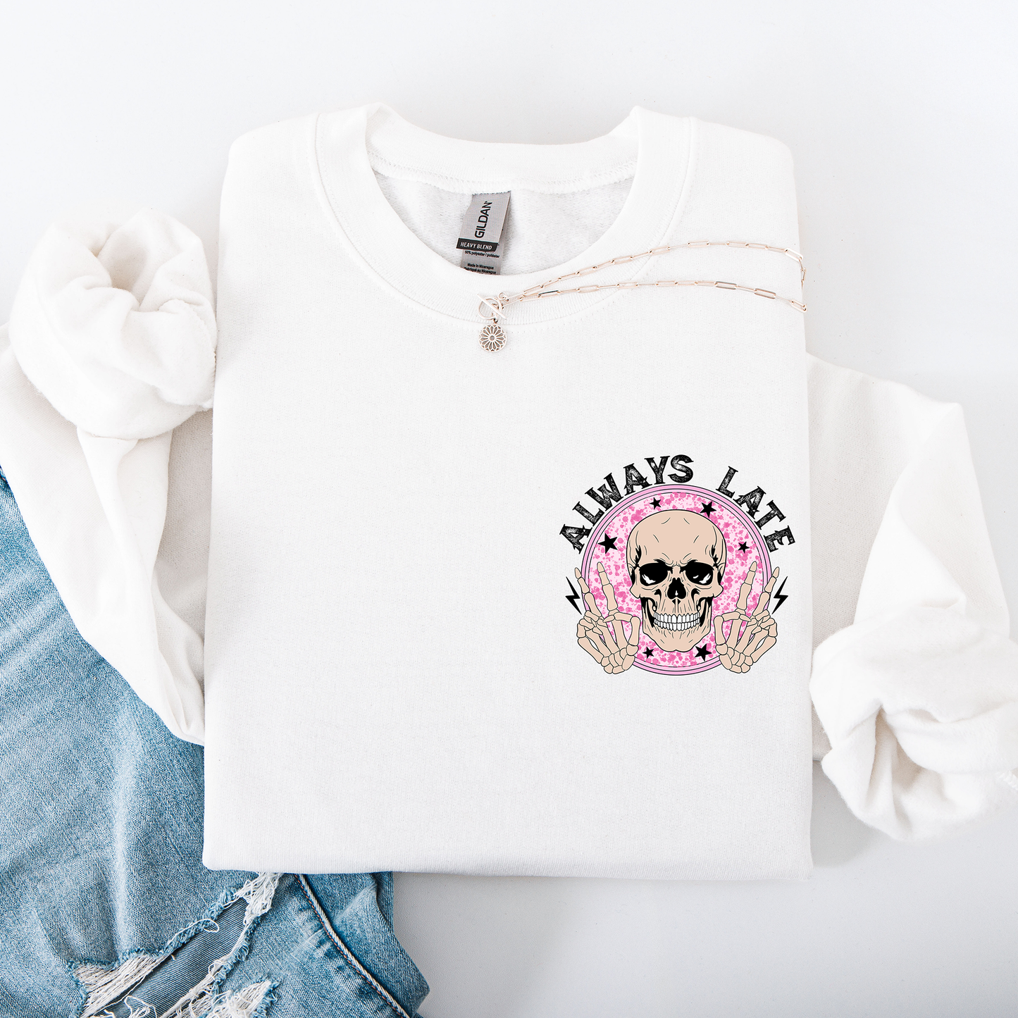 Always Late, Skeleton, Mood, Vibe, Pocket Sweatshirt