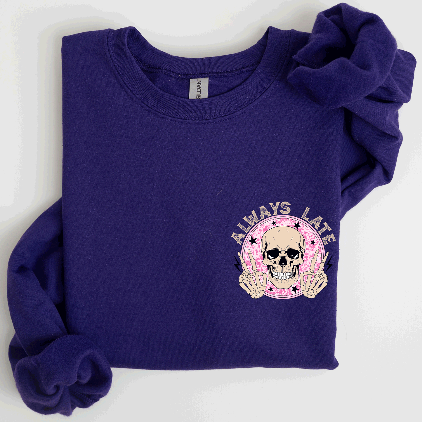 Always Late, Skeleton, Mood, Vibe, Pocket Sweatshirt