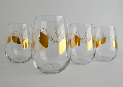 Metallic Gold Retro Christmas Lights Stemless Wine | Glassware | Kitchen + Metal
