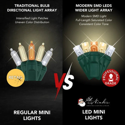 LED Mini Lights 5MM Amber/Warm White/Cool White Green Wire - 6" Spacing