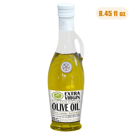 KORVEL Greek Olive Oil Set, 4 x 8.45 fl oz – Herbs, Chili, Truffle, Classic EVOO