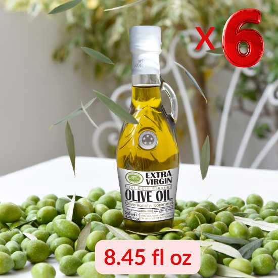KORVEL Greek Extra Virgin Olive Oil, Amphora 8.45 fl oz (250ml) - 6 pack