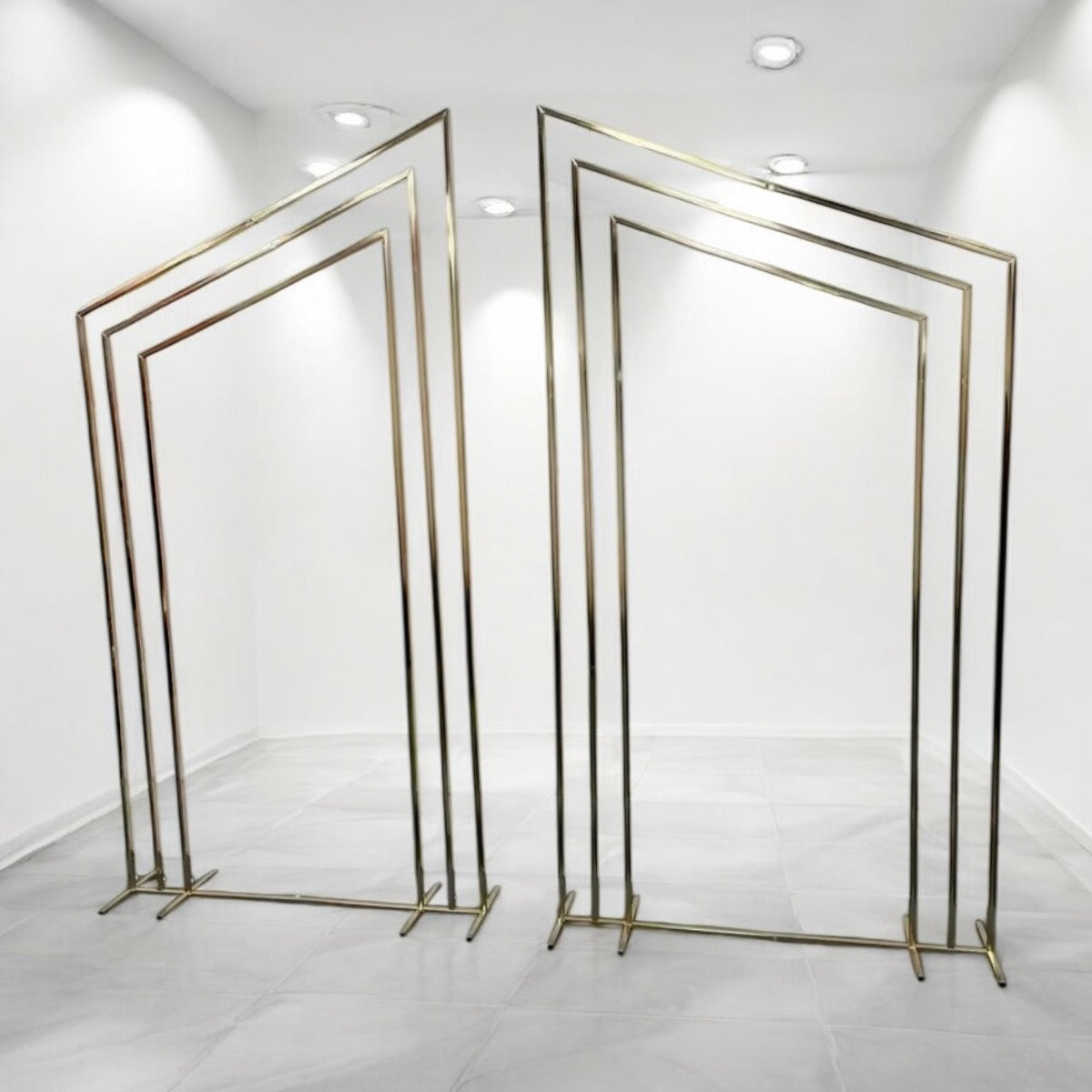 Angled Wedding Arch - Shiny Gold Backdrop Set For Decor