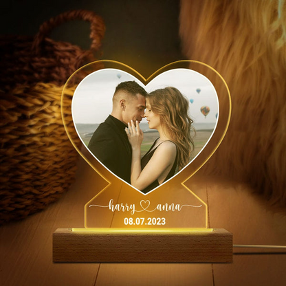 Custom Photo Anniversary Gift For Boyfriend And Girlfriend - Personalized 3D Led Light Wooden Base - Valentine's Day Gift