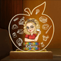 Apple Teacher Name - Personalized 3D Led Light Wooden Base - Custom Gift for Teacher, Kindergarten, Preschool, Pre K, Paraprofessional