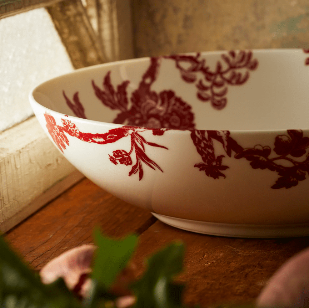 Arcadia Crimson Red Porcelain Dinnerware – Premium Floral Coastal Tableware