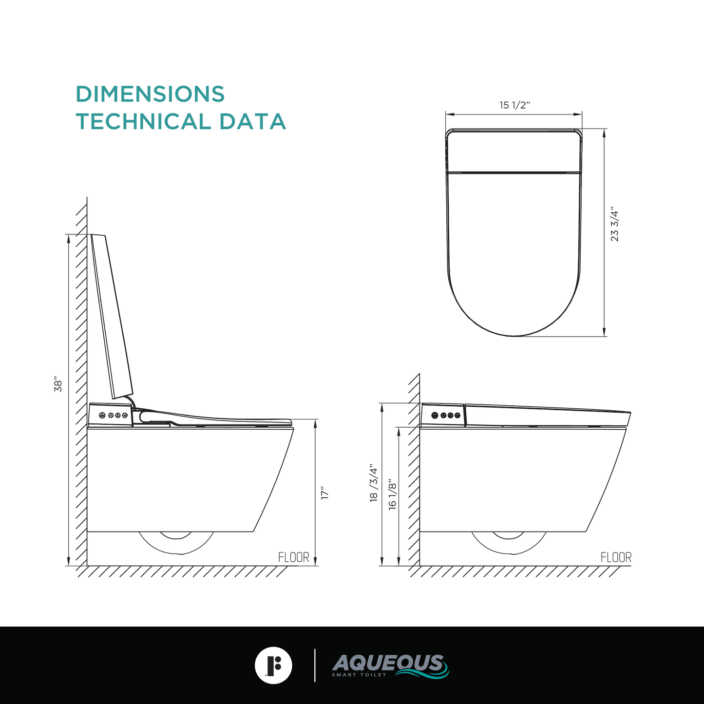 Fine Fixtures SWT1W Aqueous™ Smart Wall-Hung Toilet & Bidet Seat