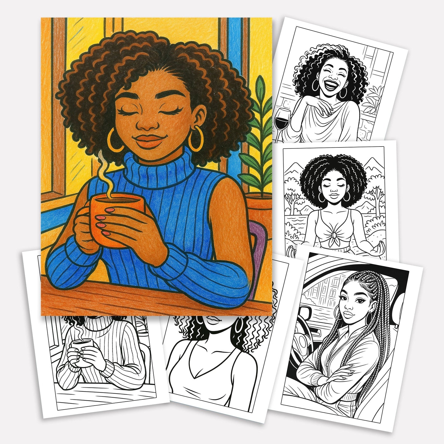 Confident Beauty Black Women Coloring Pages – 48 Pages – Bold, Empowering, Self-Love Portraits – For Adults