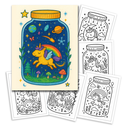Kawaii Unicorn Coloring Book – Cute Magical Creatures in Glass Jars