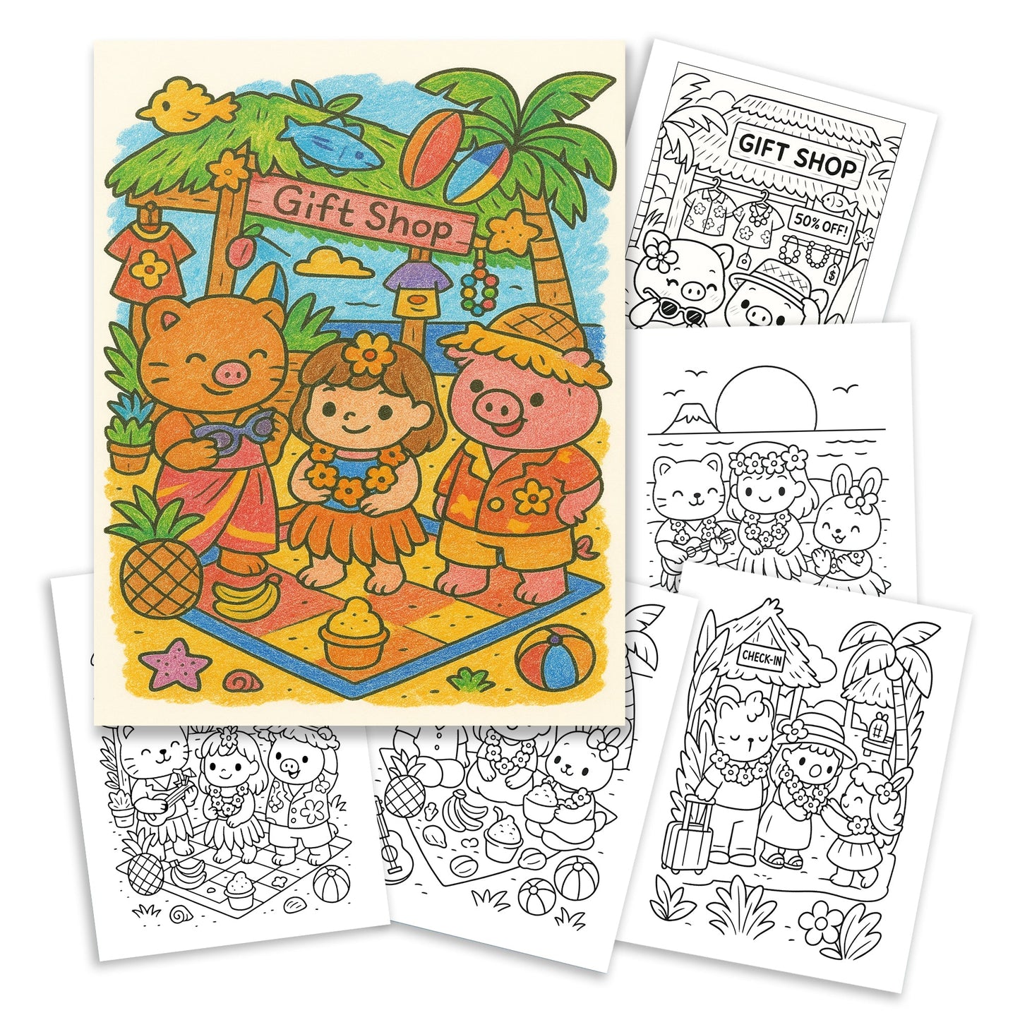 Cozy Hawaii Cute Vacation Coloring Book – 48 Coloring Pages for Kids and Adults