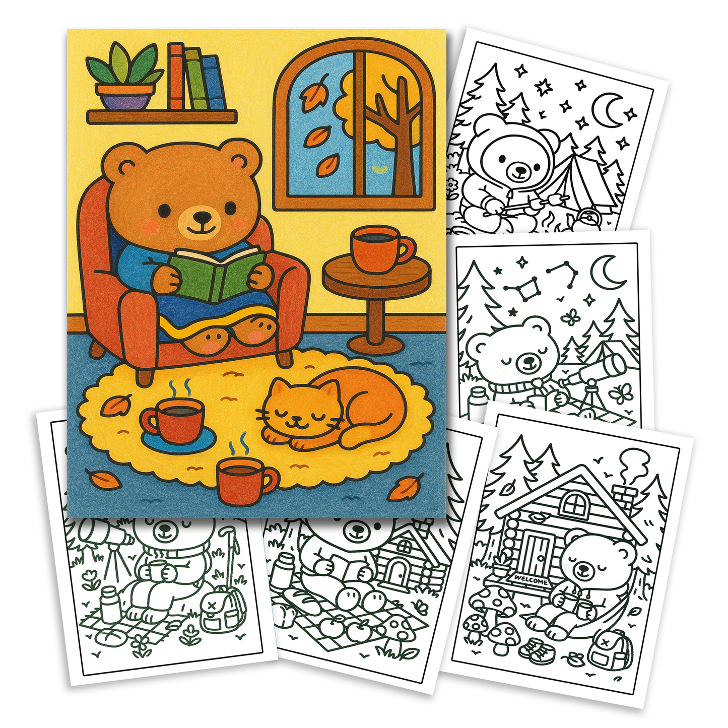 Cozy Nature Getaway Coloring Book – 48 Relaxing Outdoor Scenes with Cute Bears, Camping, Stargazing & Forest Adventures