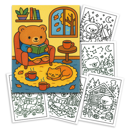 Cozy Nature Getaway Coloring Book – 48 Relaxing Outdoor Scenes with Cute Bears, Camping, Stargazing & Forest Adventures