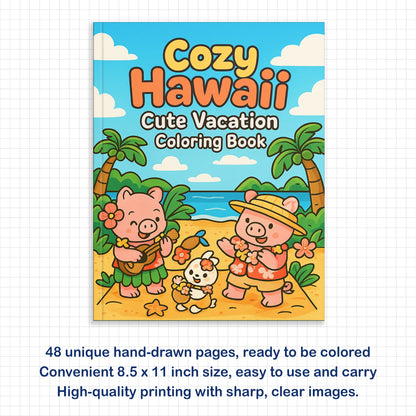 Cozy Hawaii Cute Vacation Coloring Book – 48 Coloring Pages for Kids and Adults