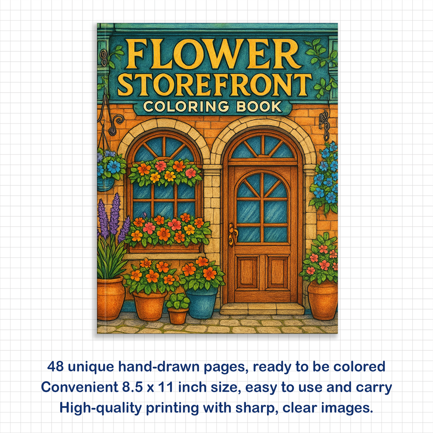 Flower Storefront Coloring Book - Romantic Streets and Blossoming Window Displays