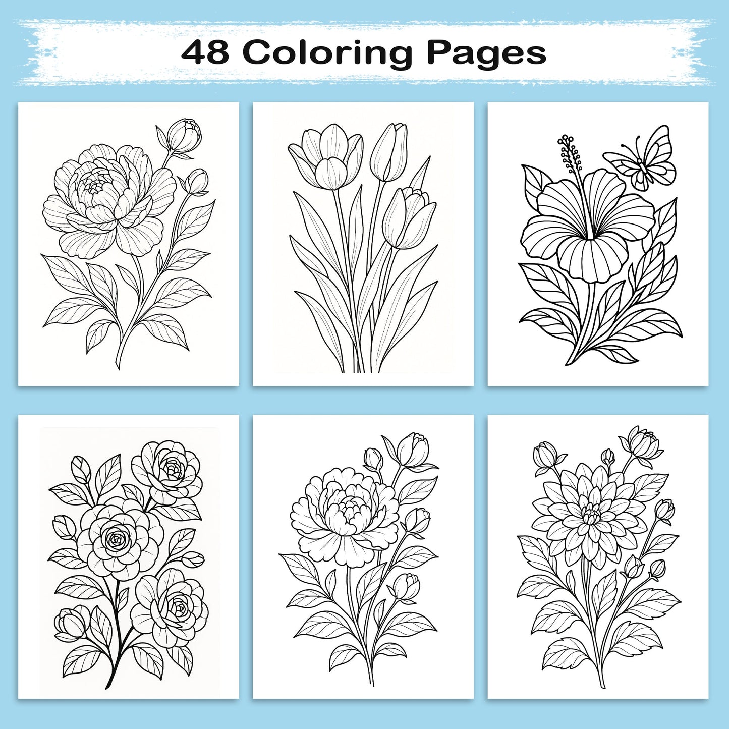Bloom & Relax – A Relaxing Flower Coloring Book (48 Pages)