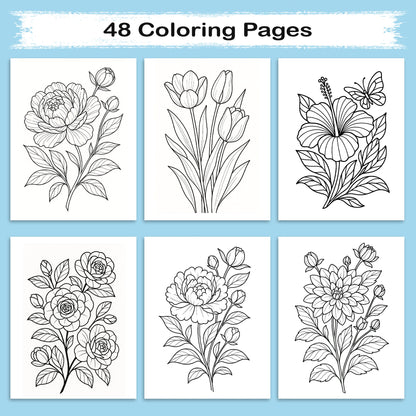 Bloom & Relax – A Relaxing Flower Coloring Book (48 Pages)