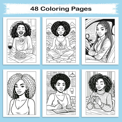 Confident Beauty Black Women Coloring Pages – 48 Pages – Bold, Empowering, Self-Love Portraits – For Adults