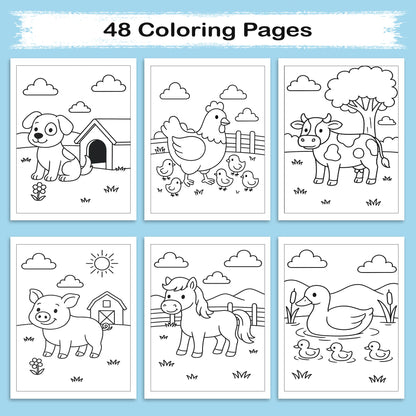 Happy Farm Animals Coloring Book – 48 Fun Coloring Pages for Kids