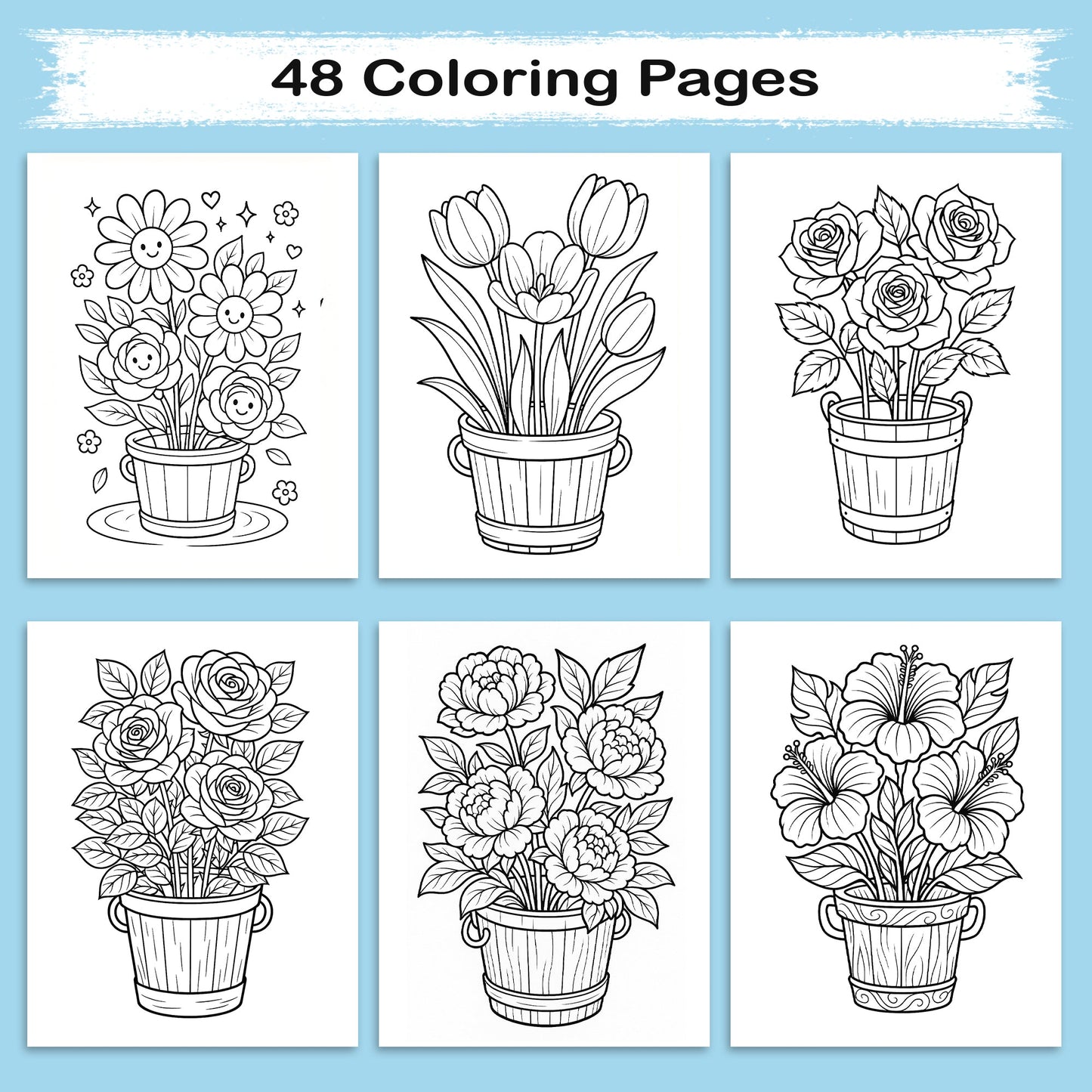 Flower Garden Coloring Book - A Relaxing Flower 48 Coloring Pages