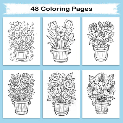 Flower Garden Coloring Book - A Relaxing Flower 48 Coloring Pages