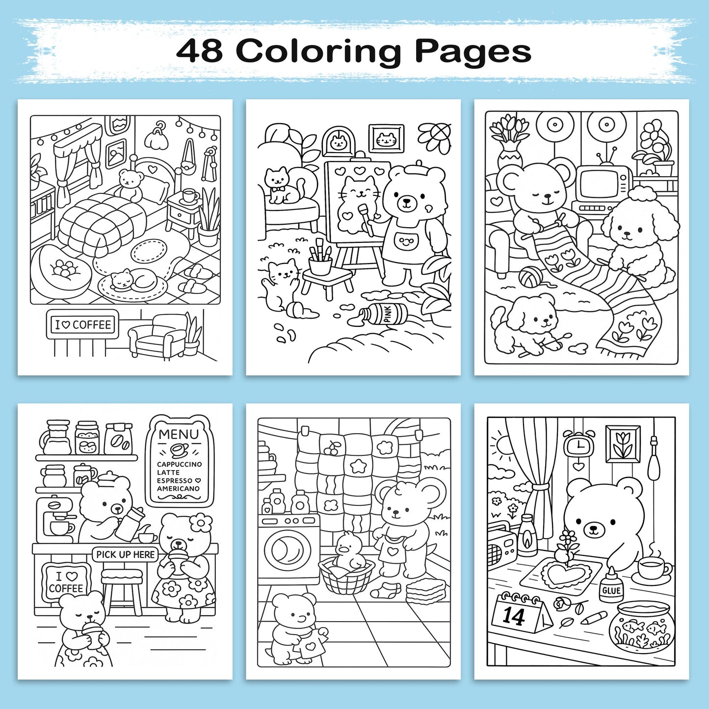 Cozy Bear Days – A Kawaii Coloring Adventure | 48 Adorable Cozy Bear-Themed Pages for Relaxation & Fun