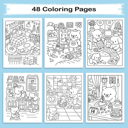 Cozy Bear Days – A Kawaii Coloring Adventure | 48 Adorable Cozy Bear-Themed Pages for Relaxation & Fun