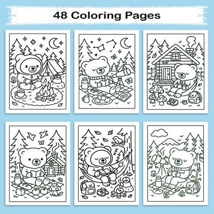 Cozy Nature Getaway Coloring Book – 48 Relaxing Outdoor Scenes with Cute Bears, Camping, Stargazing & Forest Adventures