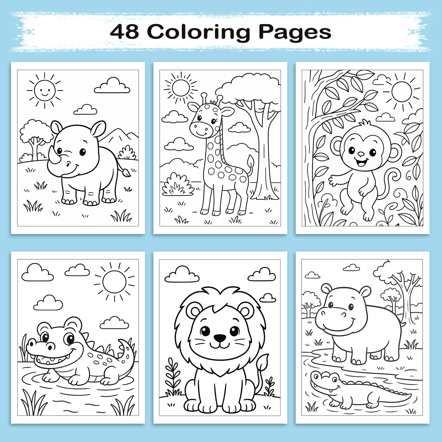 Animal Coloring Book - Cute Safari and Jungle Animals