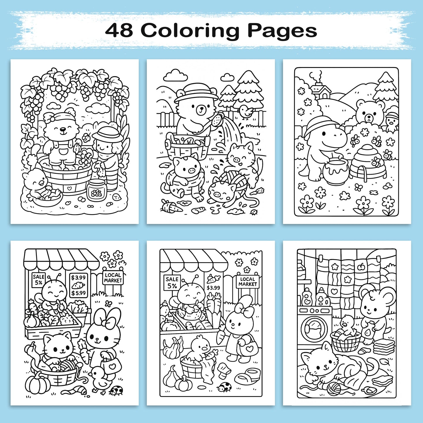 Cozy Farm Life: A Kawaii Coloring Book - Super Cute Animal Characters