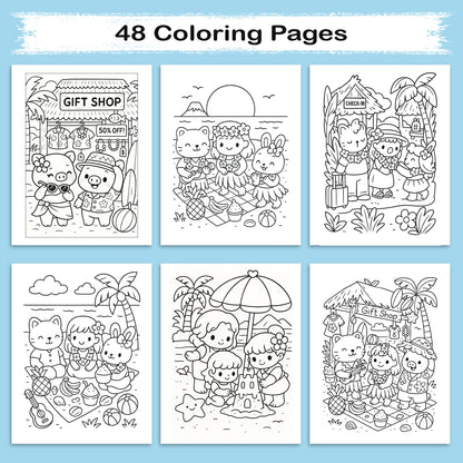 Cozy Hawaii Cute Vacation Coloring Book – 48 Coloring Pages for Kids and Adults