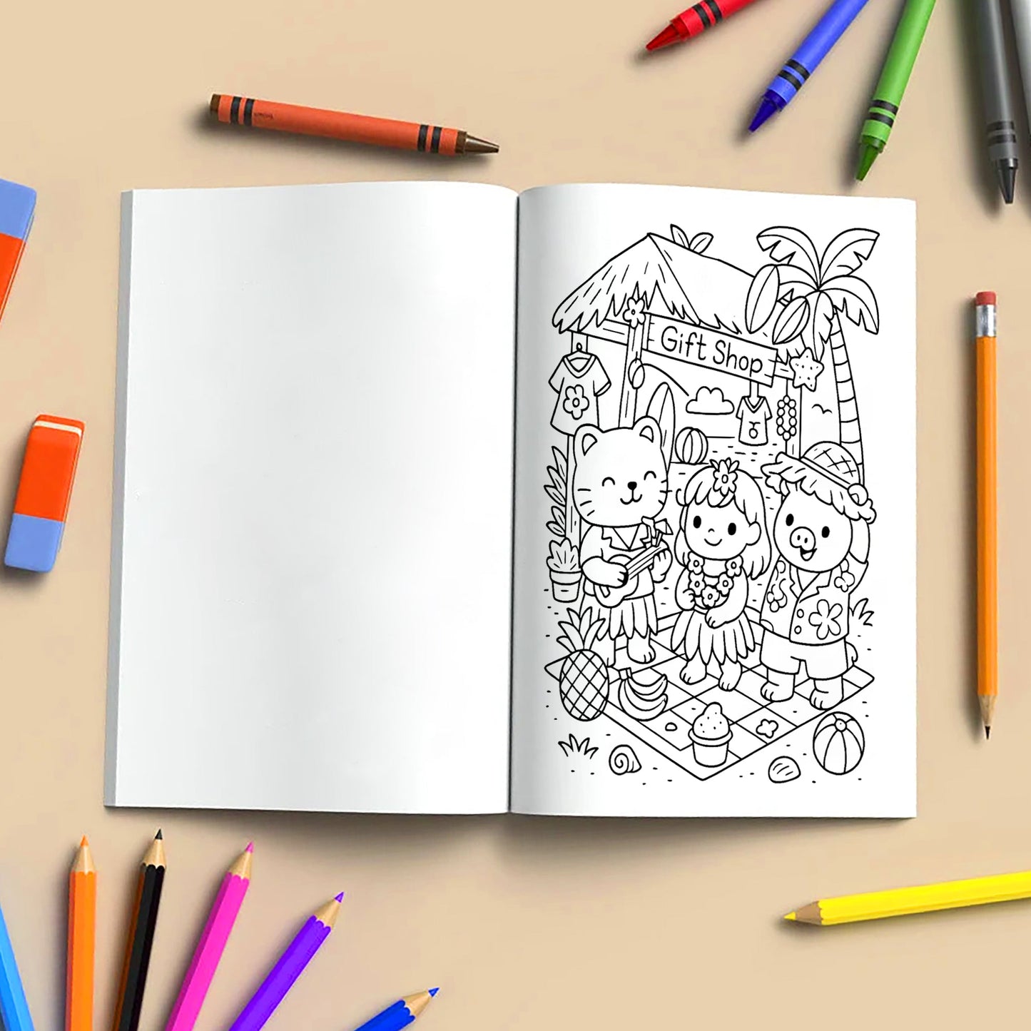 Cozy Hawaii Cute Vacation Coloring Book – 48 Coloring Pages for Kids and Adults