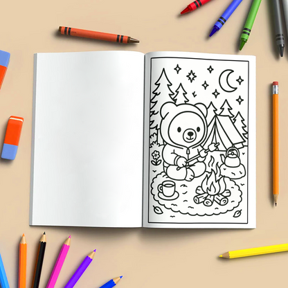 Cozy Nature Getaway Coloring Book – 48 Relaxing Outdoor Scenes with Cute Bears, Camping, Stargazing & Forest Adventures