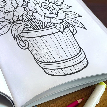 Flower Garden Coloring Book - A Relaxing Flower 48 Coloring Pages