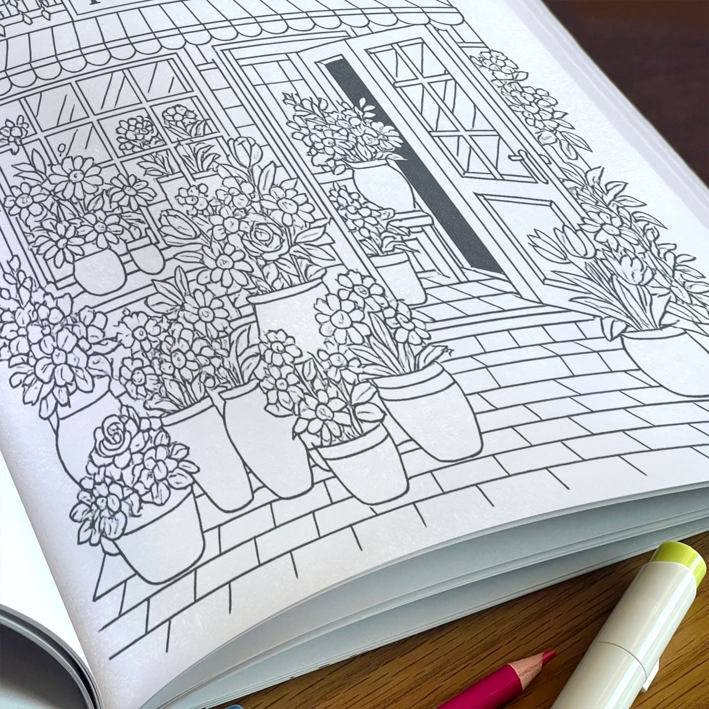 Flower Storefront Coloring Book - Romantic Streets and Blossoming Window Displays