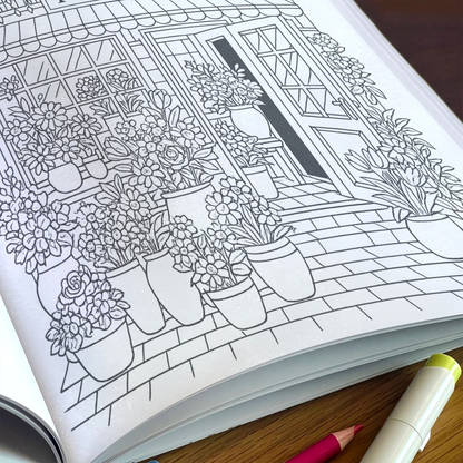 Flower Storefront Coloring Book - Romantic Streets and Blossoming Window Displays