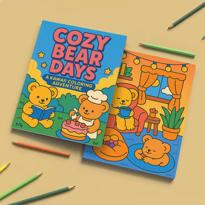 Cozy Bear Days – A Kawaii Coloring Adventure | 48 Adorable Cozy Bear-Themed Pages for Relaxation & Fun