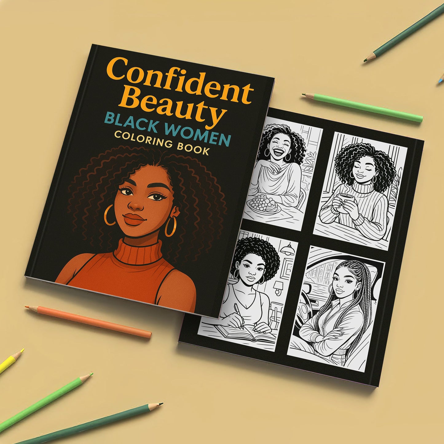 Confident Beauty Black Women Coloring Pages – 48 Pages – Bold, Empowering, Self-Love Portraits – For Adults