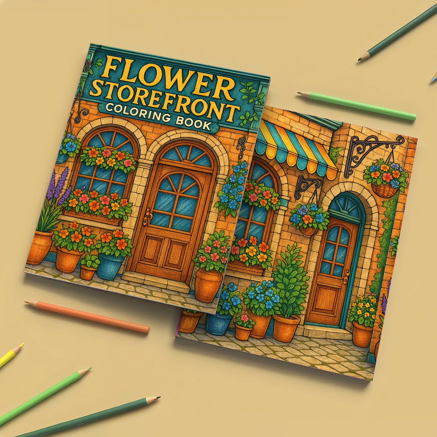 Flower Storefront Coloring Book - Romantic Streets and Blossoming Window Displays