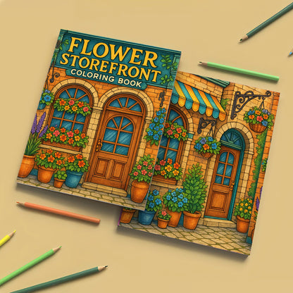 Flower Storefront Coloring Book - Romantic Streets and Blossoming Window Displays