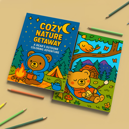 Cozy Nature Getaway Coloring Book – 48 Relaxing Outdoor Scenes with Cute Bears, Camping, Stargazing & Forest Adventures