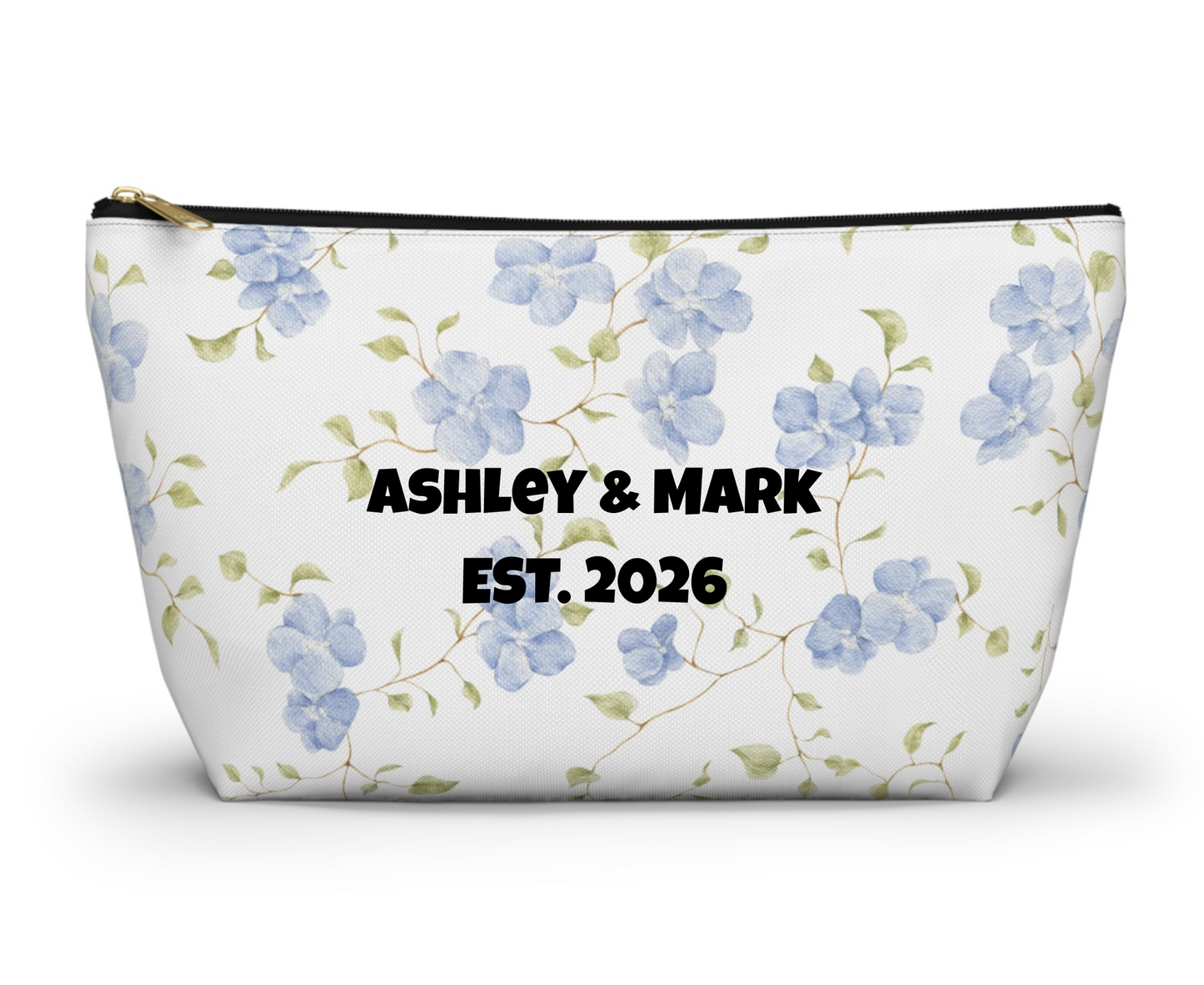 Customizable: Floral Accessory Pouch, Cosmetic Bag, Makeup Organizer, Gift for Her, Travel Essentials, Blue Floral Design