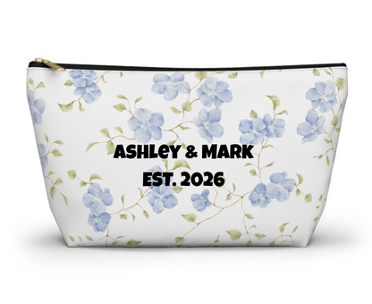 Customizable: Floral Accessory Pouch, Cosmetic Bag, Makeup Organizer, Gift for Her, Travel Essentials, Blue Floral Design