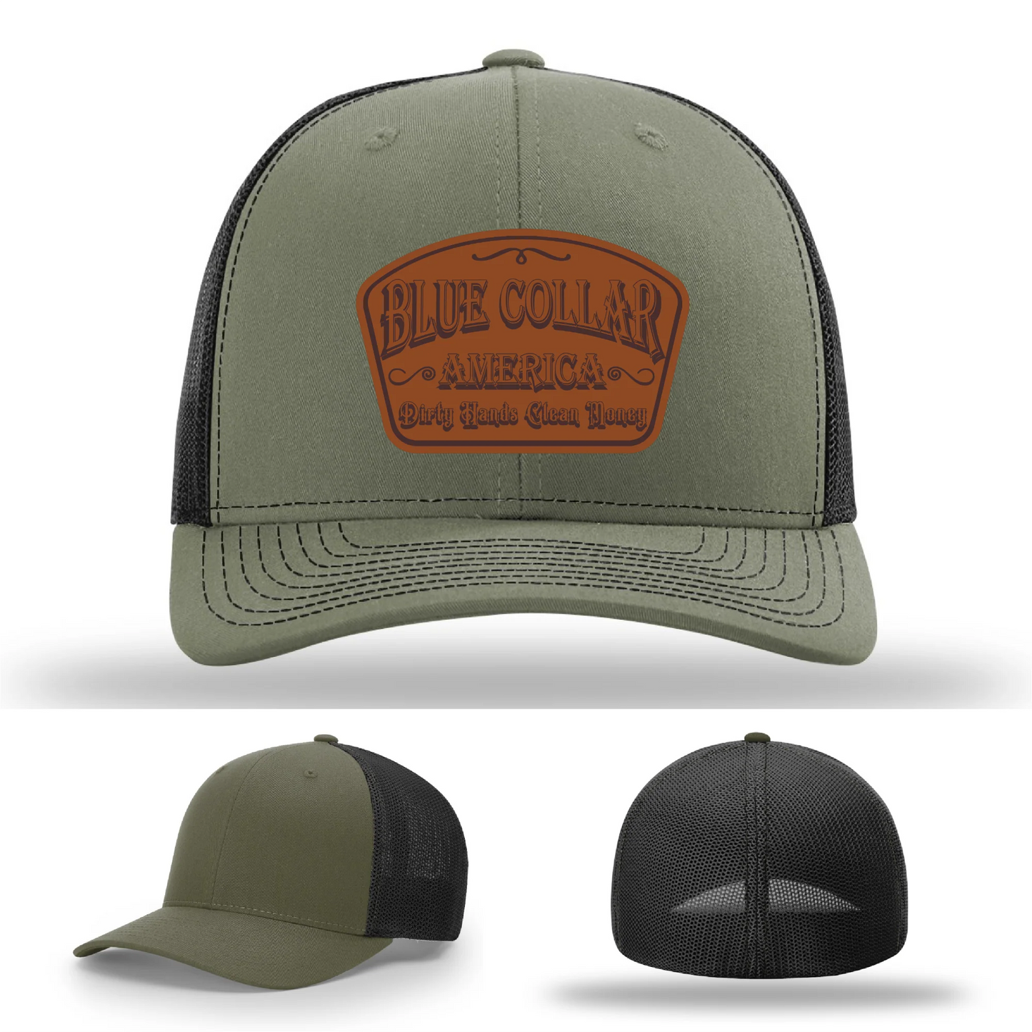 Dirty Hands Clean Money Hat | Blue Collar Leather Patch Design