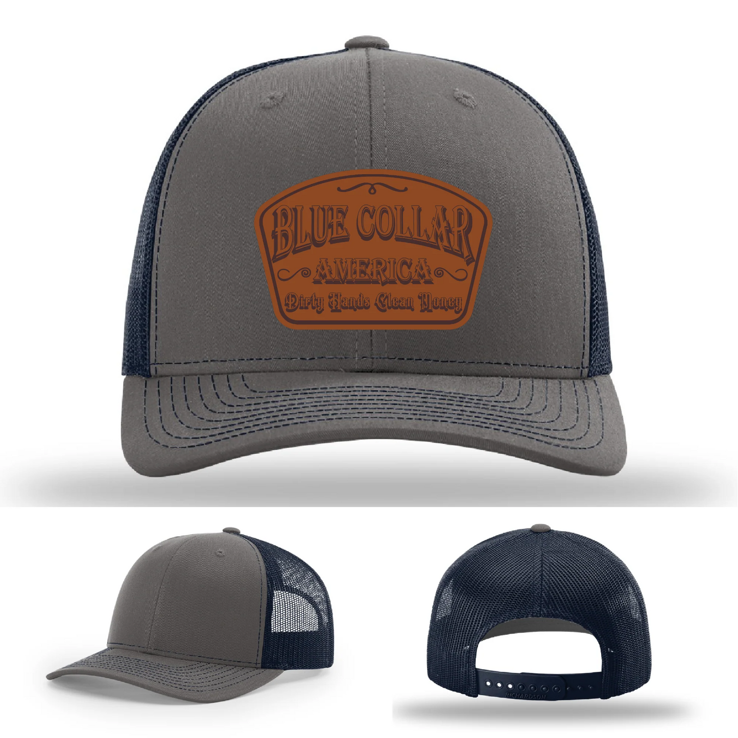 Dirty Hands Clean Money Hat | Blue Collar Leather Patch Design