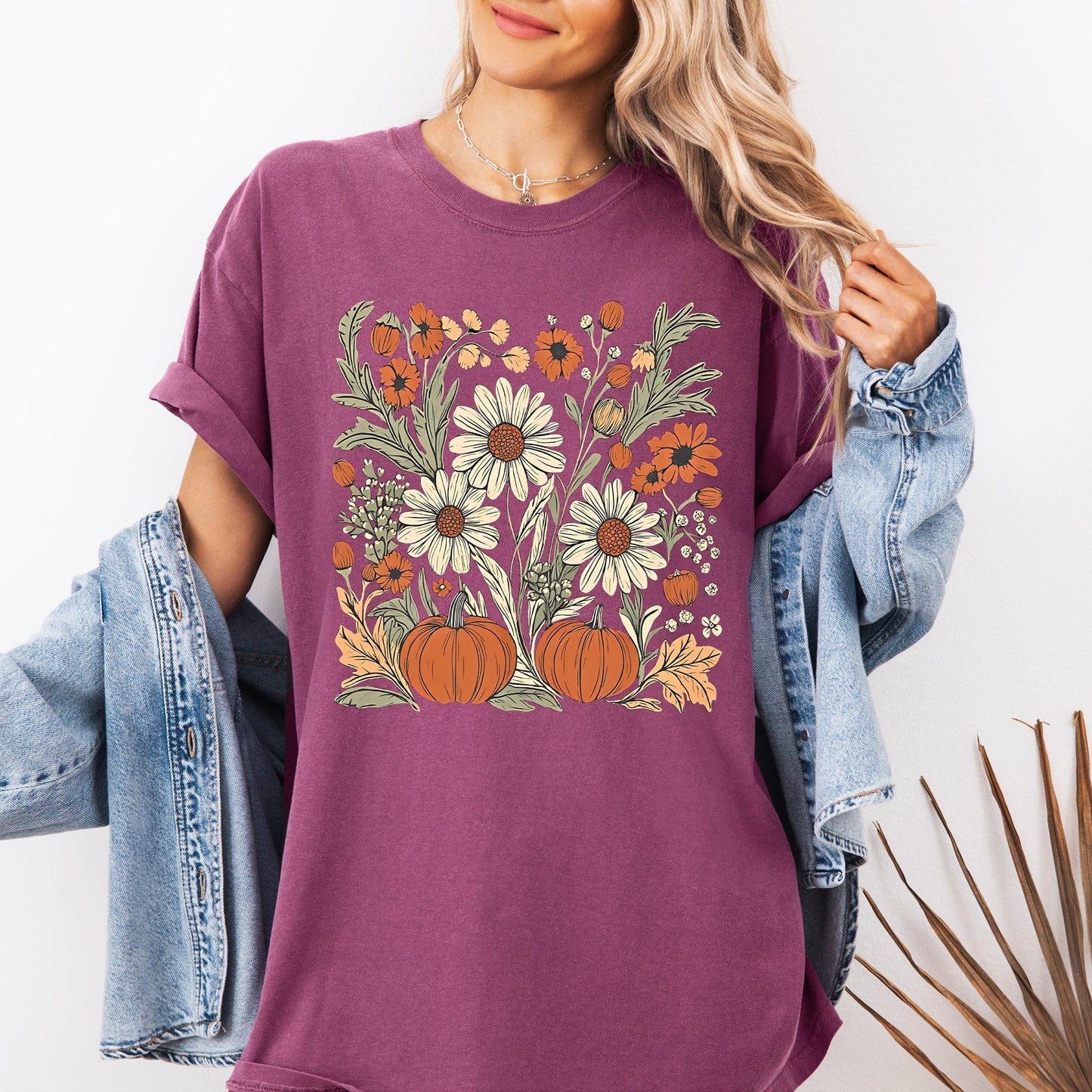 Autumn Botanical, Floral, Flowers, Pressed Flowers, Pumpkins, Thanksgiving Tshirt Comfort Colors T-Shirt