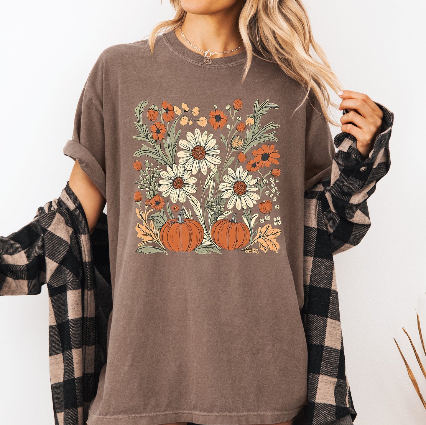 Autumn Botanical, Floral, Flowers, Pressed Flowers, Pumpkins, Thanksgiving Tshirt Comfort Colors T-Shirt