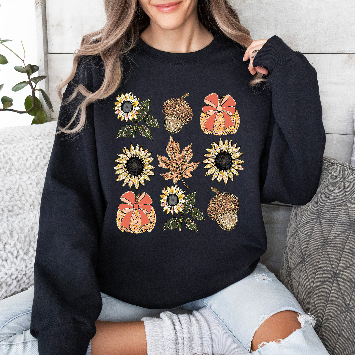 Autumn Floral, Sunflowers, Pumpkin, Fall Sweatshirt
