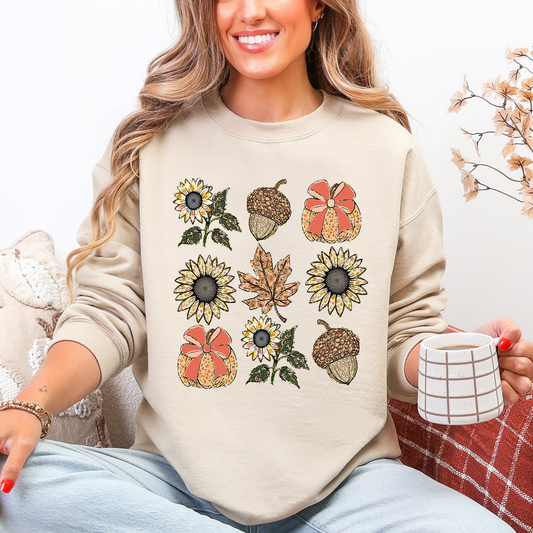 Autumn Floral, Sunflowers, Pumpkin, Fall Sweatshirt