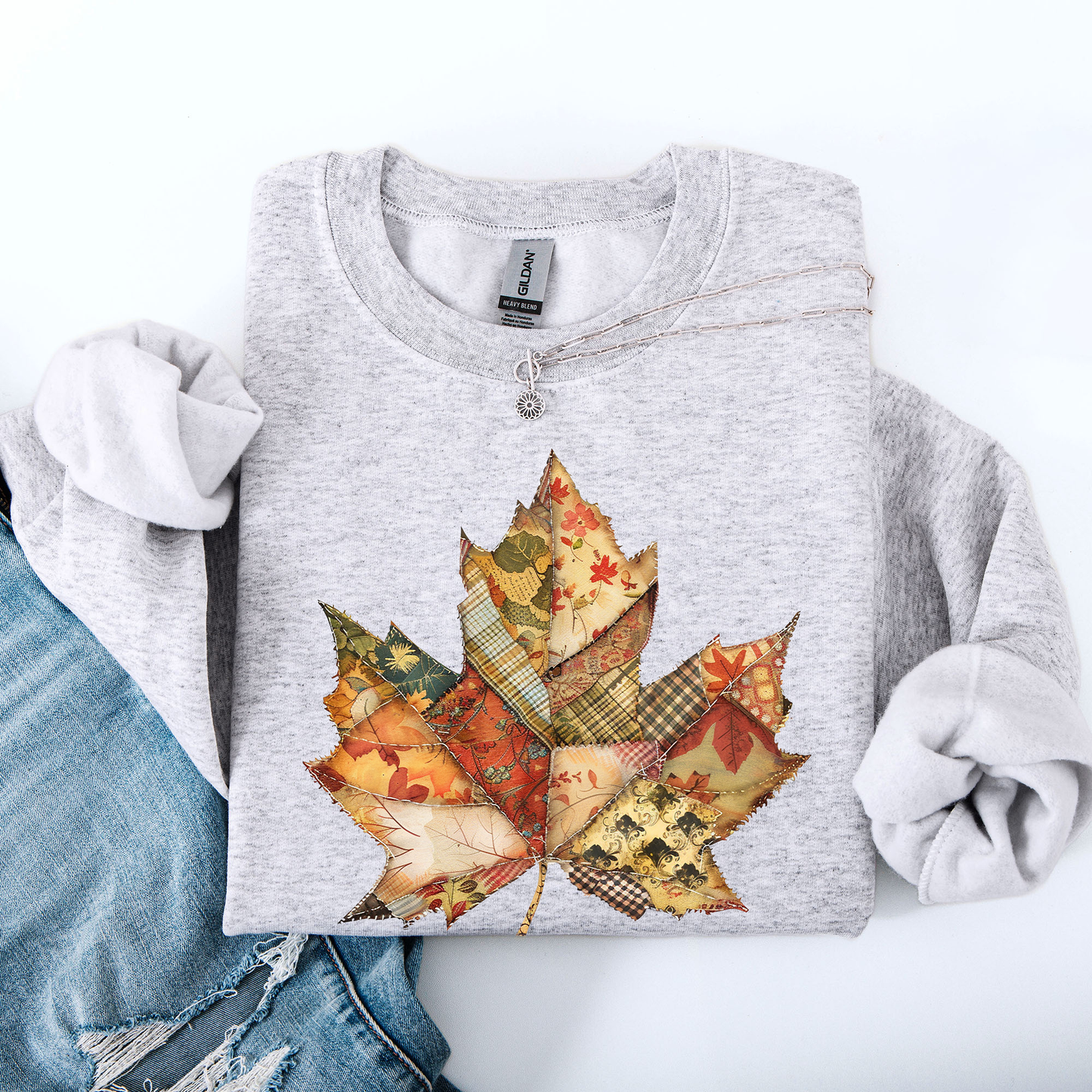 Autumn Leaf, Faux Quilt Leaves, Fall, Thanksgiving Sweatshirt